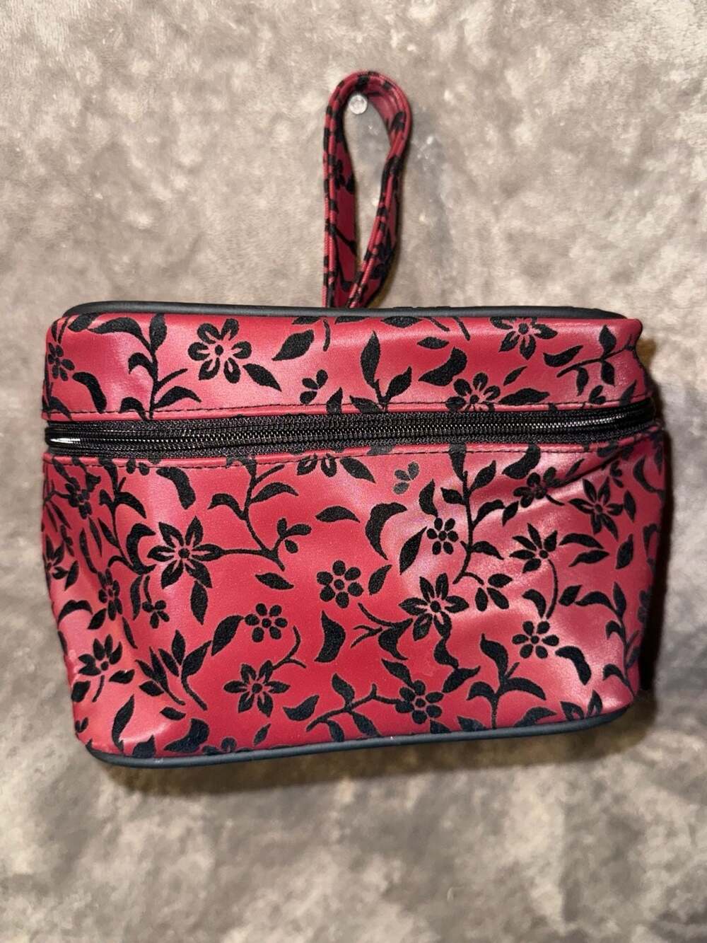 Vintage Floral Print Cosmetic Toiletry Bag with Top Handle